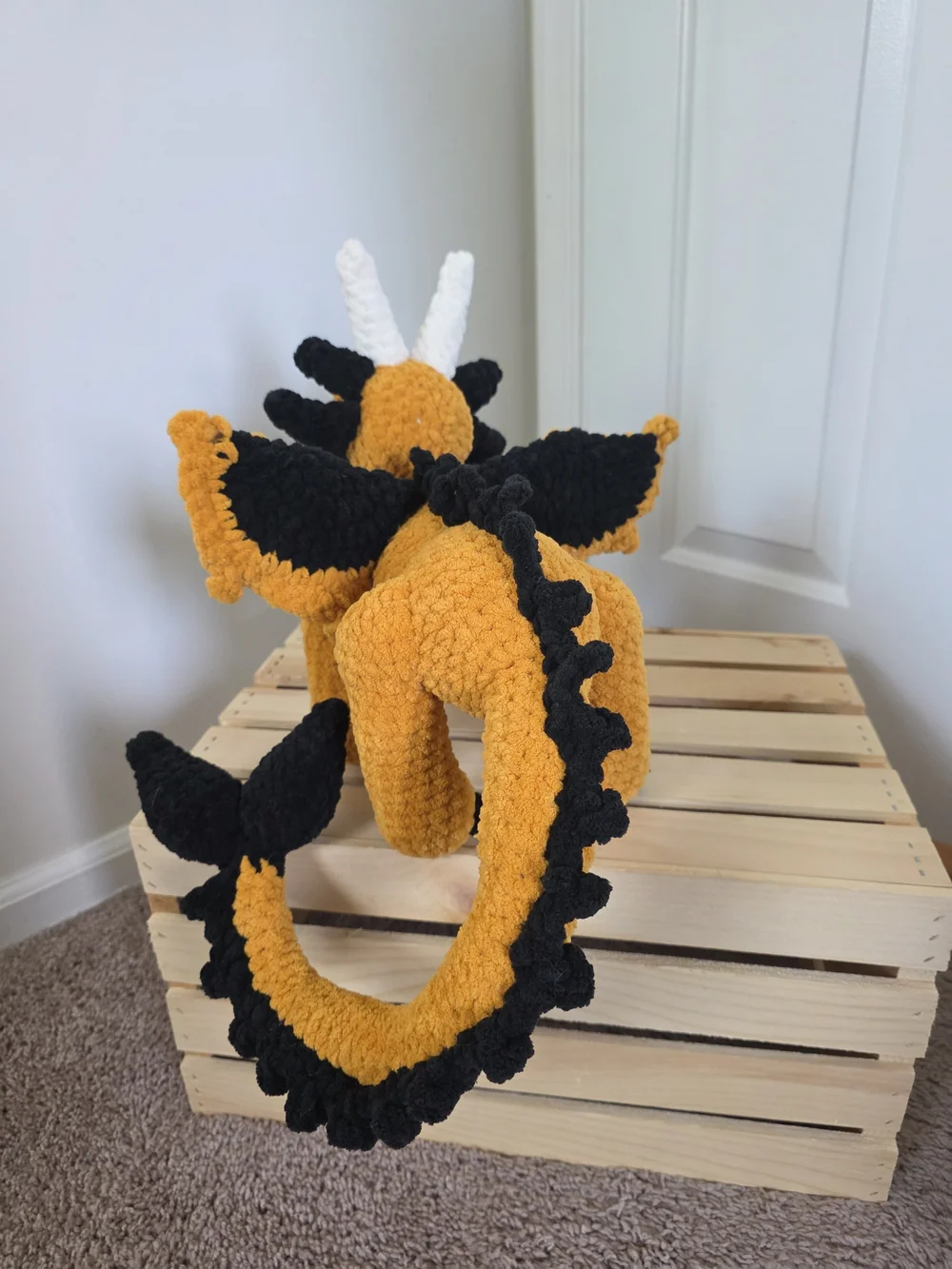 Handmade Orange & Black Dragon Plush Toy - Kids Toy